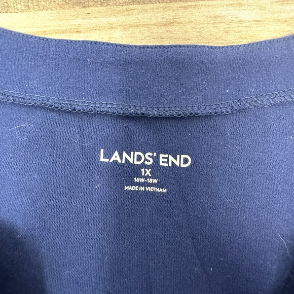 Lands' End Women 1X (16w-18w)Navy Blue Sleeveless Cotton Embroidered Shift Dress - Picture 3 of 6